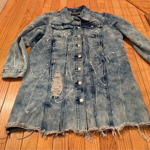 Long Distressed Denim Jacket grunge punk